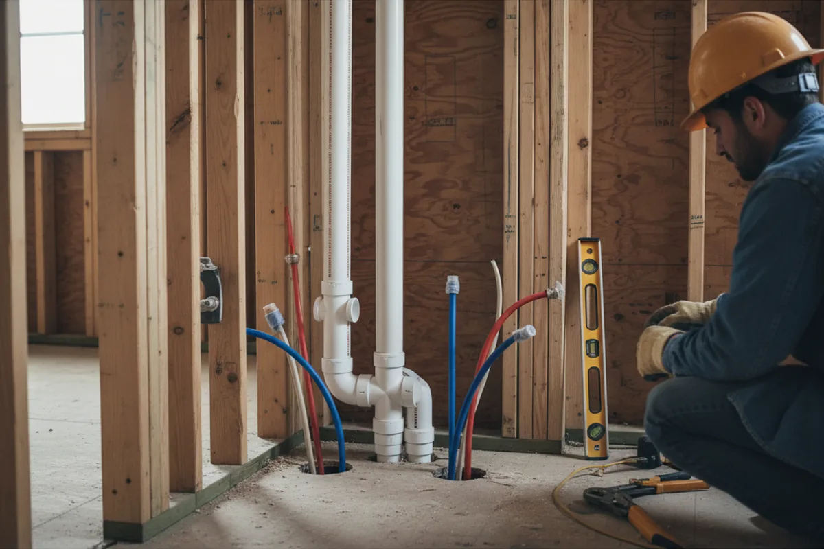 Drain and supply rough-in during Leak Detection in Tupelo